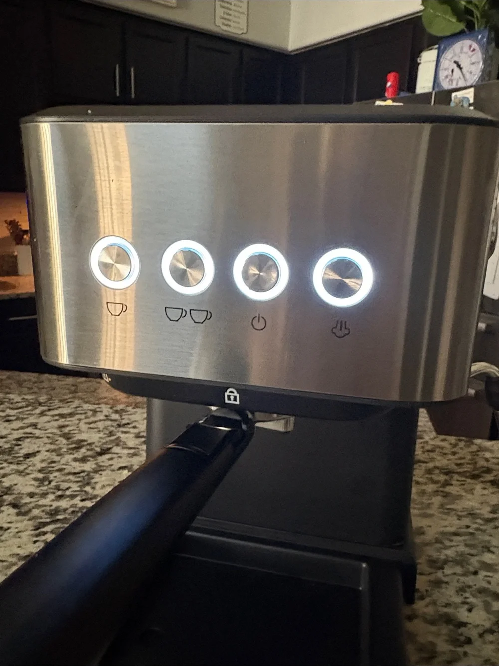 Stainless Steel and Black Espresso Machine with Steam Wand